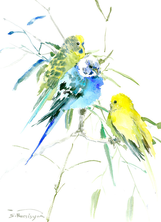 Parakeets Painting by Suren Nersisyan