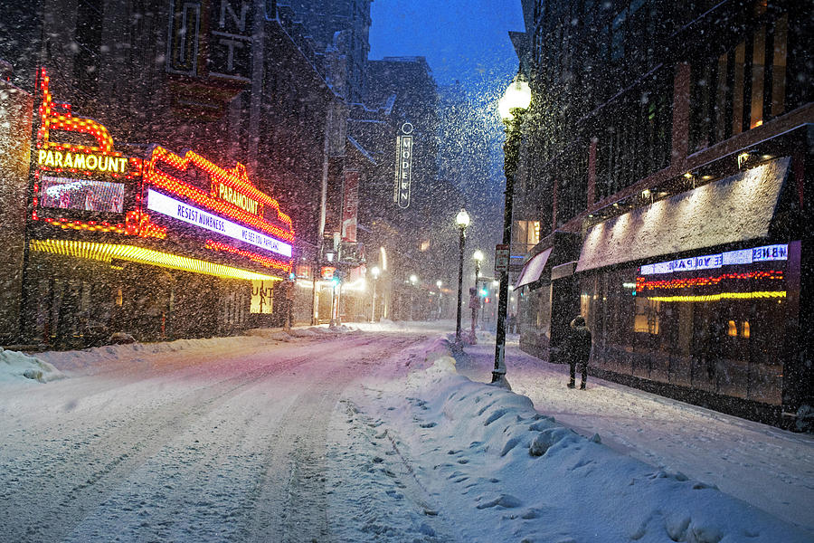 Paramount Snowstorm Boston MA Washington Street Photograph by Toby McGuire