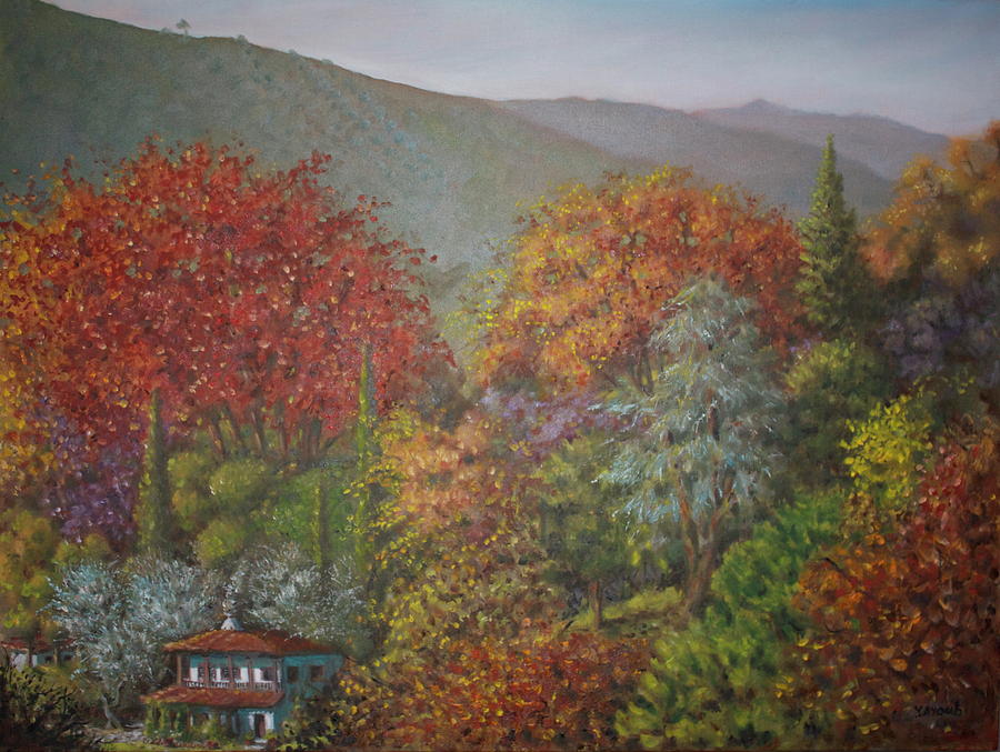 Paraskevi Valley in Autumn Painting by Yvonne Ayoub