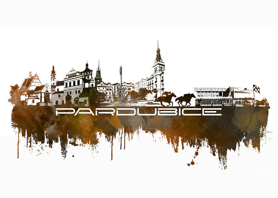 Pardubice skyline city brown Digital Art by Justyna Jaszke JBJart