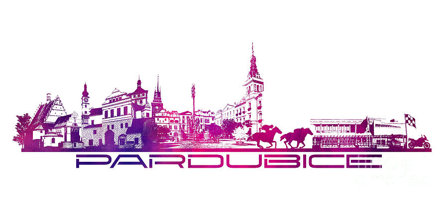 Pardubice skyline city purple Digital Art by Justyna Jaszke JBJart