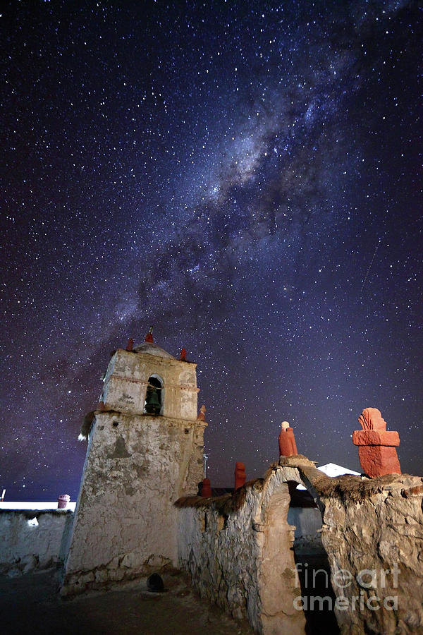 Parinacota Church Belfry and Milky Way Chile Photograph by James Brunker