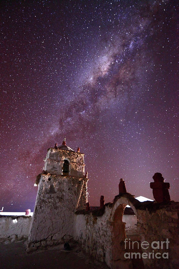 Parinacota Village Church and Milky Way Chile Photograph by James Brunker