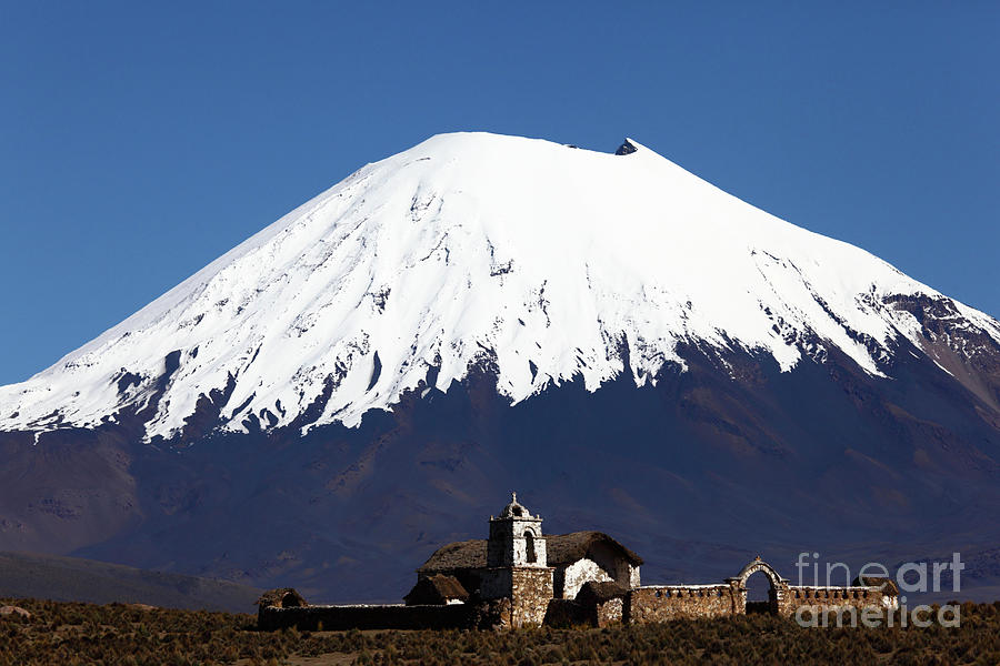 Parinacota Volcano and Rustic Church Bolivia Photograph by James Brunker