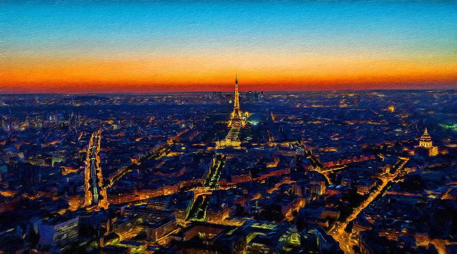 Tour Eiffel Painting - Paris after sunset by Vincent Monozlay