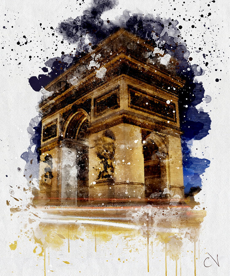 Paris Arc De Triomphe Watercolor Digital Art by Carlos V