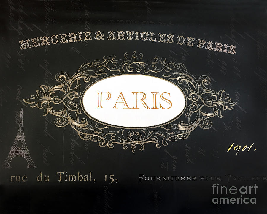 Paris Black and White Gold Typography Home Decor - French Script Paris Wall Art Home Decor Photograph by Kathy Fornal