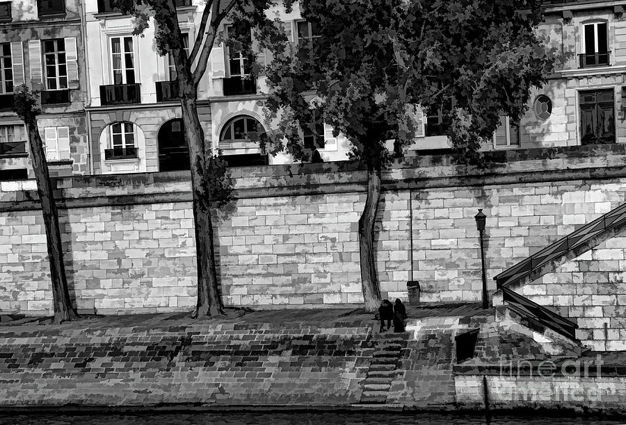 Paris BW Along Seine River  Photograph by Chuck Kuhn