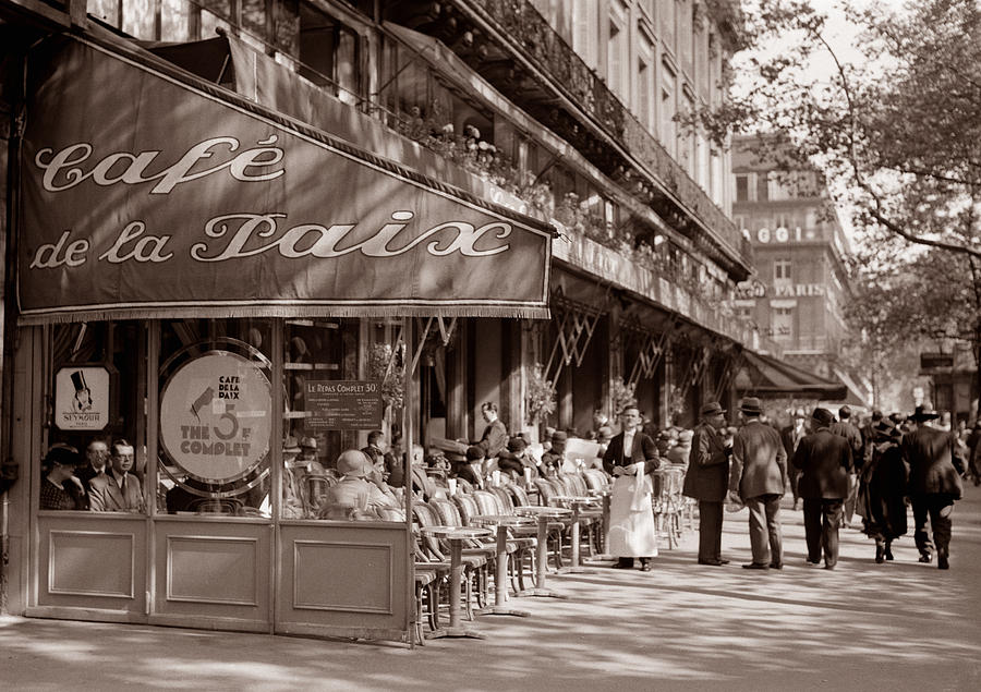 Paris Cafe 1935 Sepia Photograph by Andrew Fare