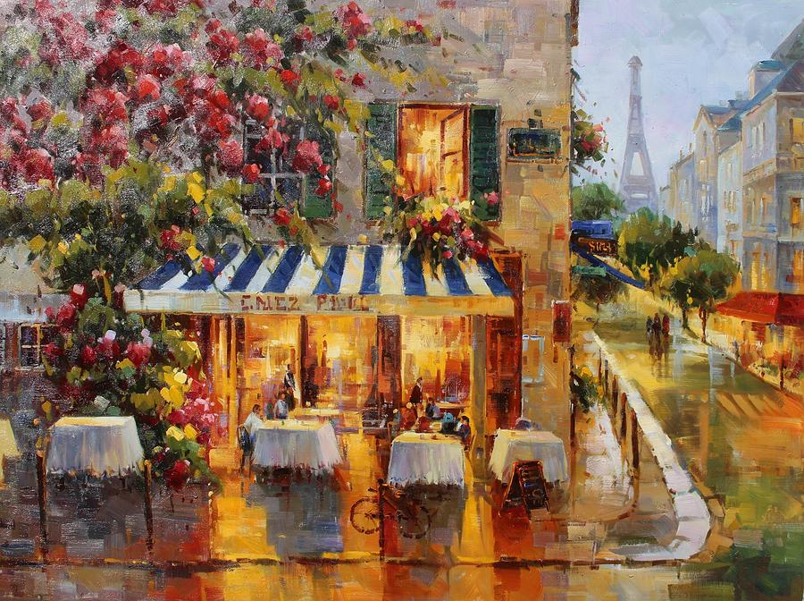 Paris Cafe at Night Painting by Lucio Campana