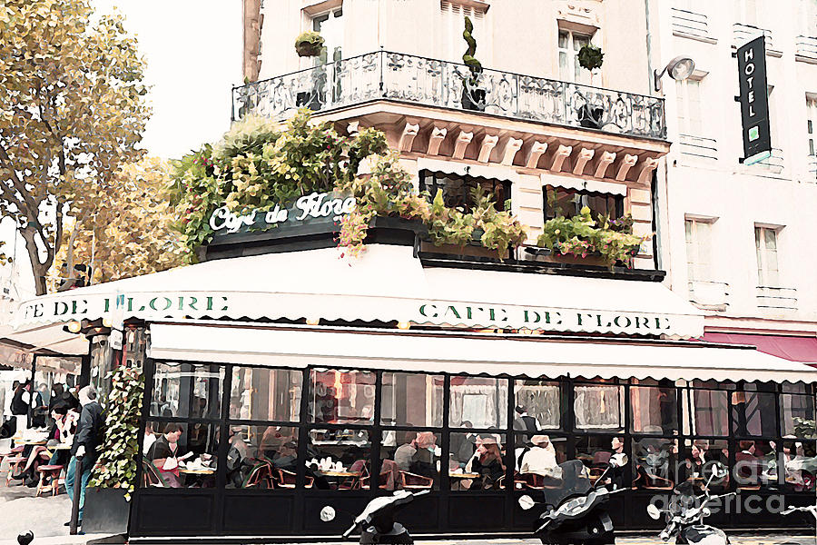Paris Cafe De Flore Famous Landmark - Paris Street Cafe Restaurant  Photograph by Kathy Fornal