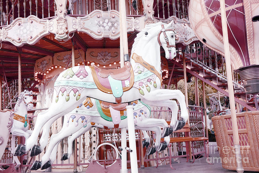 Paris Carousel Horses - Shabby Chic Paris Carousel Horse Merry Go Round Photograph by Kathy Fornal