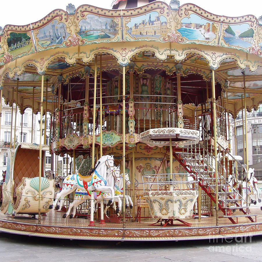 Paris Carousels - Paris Merry Go Round Carousel Horses Hotel DeVille - Paris Carousels Home Decor Photograph by Kathy Fornal