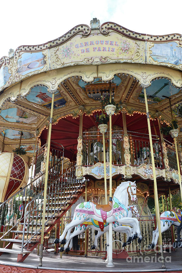 Paris Carousels - Paris Merry Go Round Carousel Horses  Photograph by Kathy Fornal