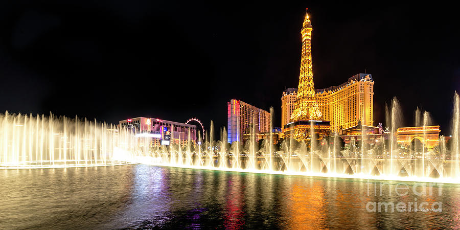 Paris Casino Bellagio Fountains Night Photograph by Aloha Art