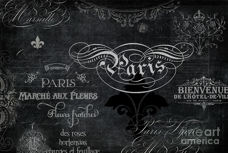 Paris Painting - Paris Chalkboard Typography 1 by Audrey Jeanne Roberts