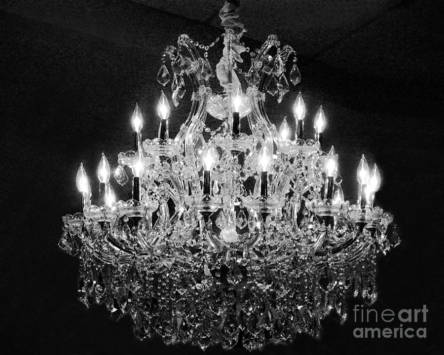 Paris Chandelier Black and White Home Decor - Paris Hotel Chandelier Black White Art Deco Photograph by Kathy Fornal