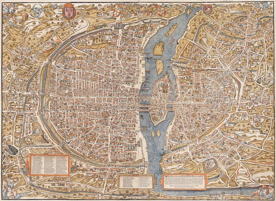 Paris City Map 1550 Painting by Celestial Images