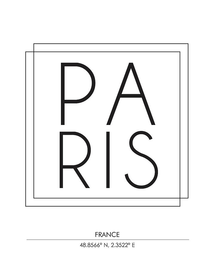 Paris, France - City Name Typography - Minimalist City Posters #1 Mixed Media by Studio Grafiikka