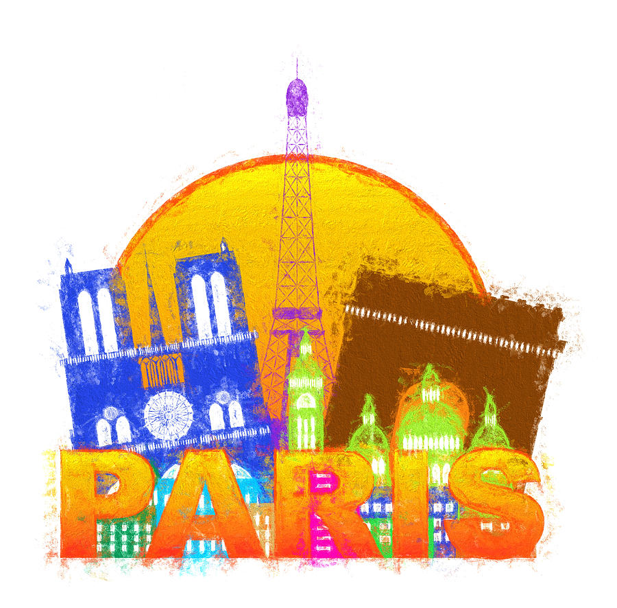 Paris City Skyline Silhouette Circle Color Impressionist Illustr Photograph