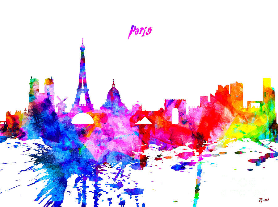 Paris Colorful Skyline Mixed Media