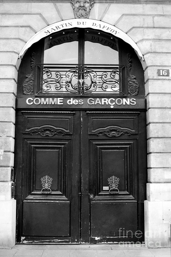 Paris Doors - Black and White French Door - Paris Doors Comme des Garcons Mens Shop  Photograph by Kathy Fornal