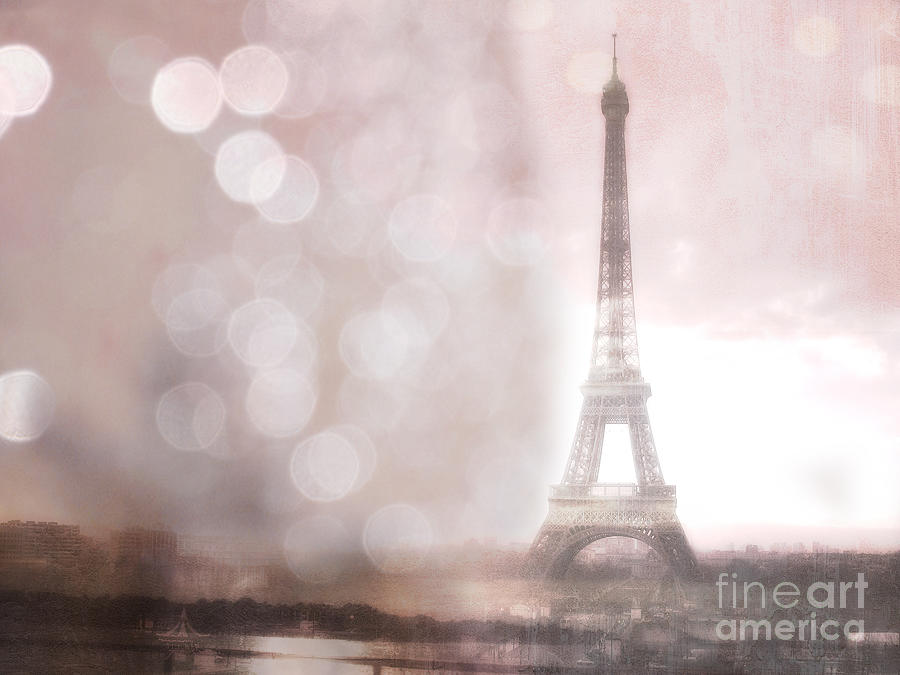 Paris Dreamy Romantic Eiffel Tower Sepia Morning Bokeh Lights Photograph by Kathy Fornal