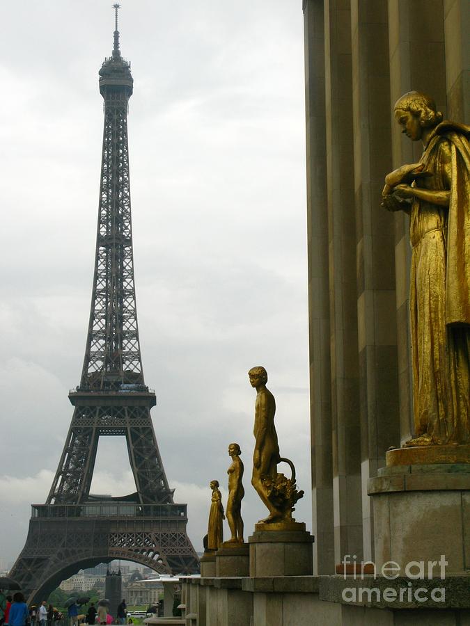 Paris Eiffel tower and golden statue Photograph by Ranko Maras Fine