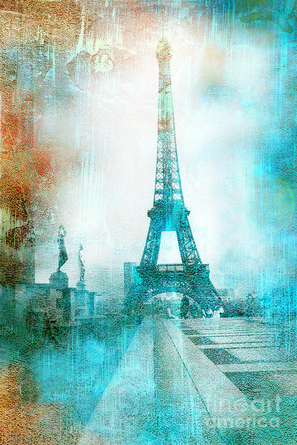 Paris Eiffel Tower Aqua Impressionistic Abstract Photograph by Kathy Fornal
