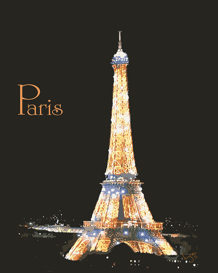 Eiffel Tower Digital Art - Paris Eiffel Tower at Night by Inge Lewis