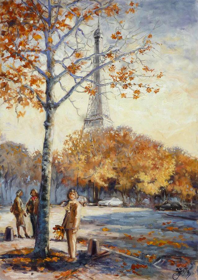 Paris Fall in Trocadero Park Painting by Irek Szelag