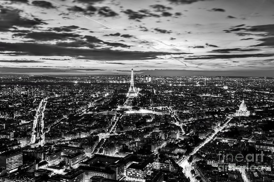 Paris, France romantic skyline, panorama. Eiffel Tower, black and white Photograph by Michal Bednarek