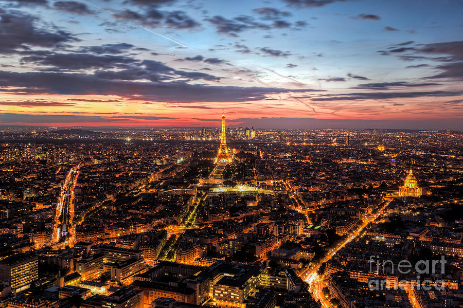Paris, France skyline, panorama at sunset, young night. Eiffel Tower Photograph by Michal Bednarek