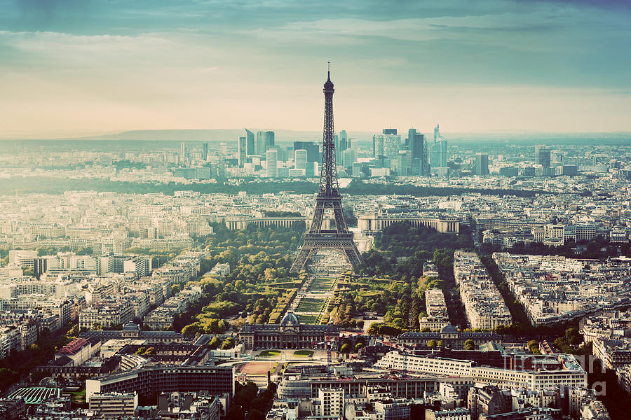 Paris, France vintage skyline, panorama. Eiffel Tower, Champ de Mars Photograph by Michal Bednarek