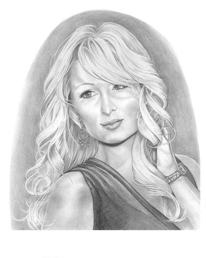 Portrait Drawing - Paris Hilton by Murphy Elliott