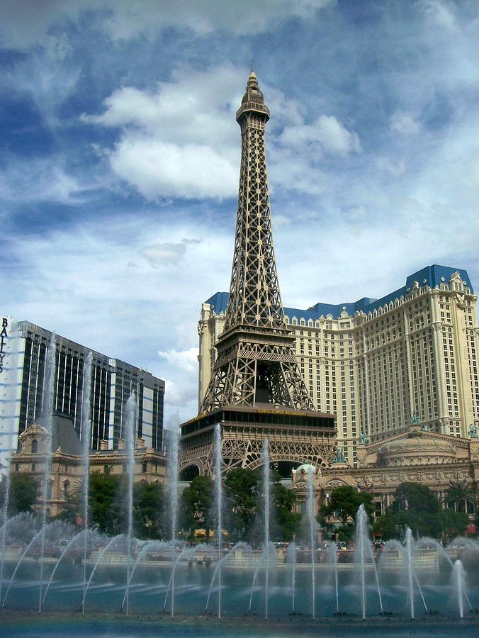 Las Vegas Photograph - Paris Hotel and Bellagio Fountains by Anita Burgermeister