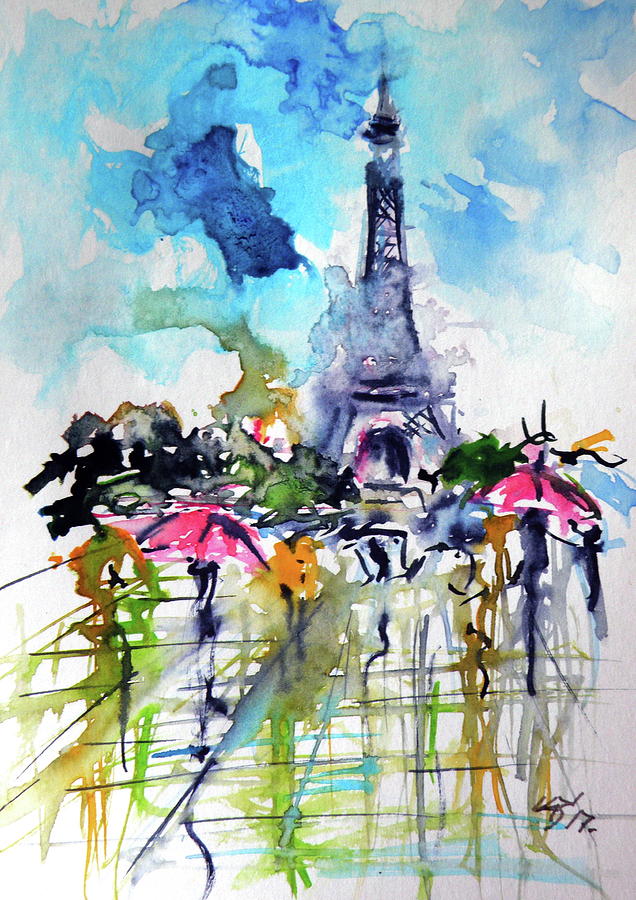 Paris in rain III Painting by Kovacs Anna Brigitta