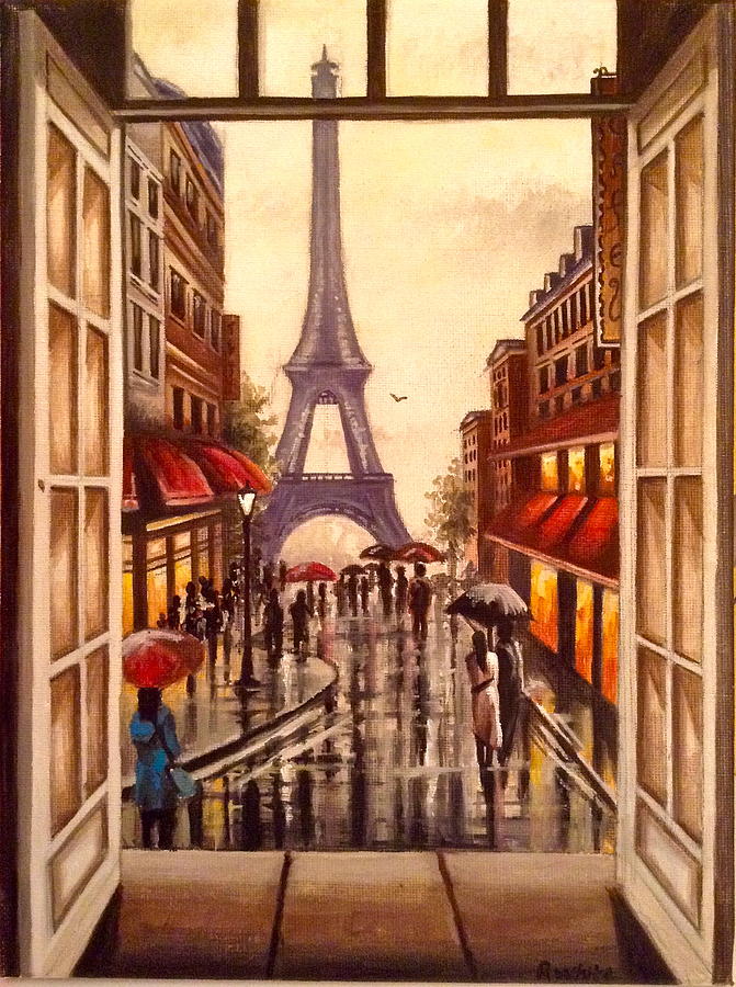 Paris Painting - Paris In The Rain by Art By Three Sarah Rebekah Rachel White