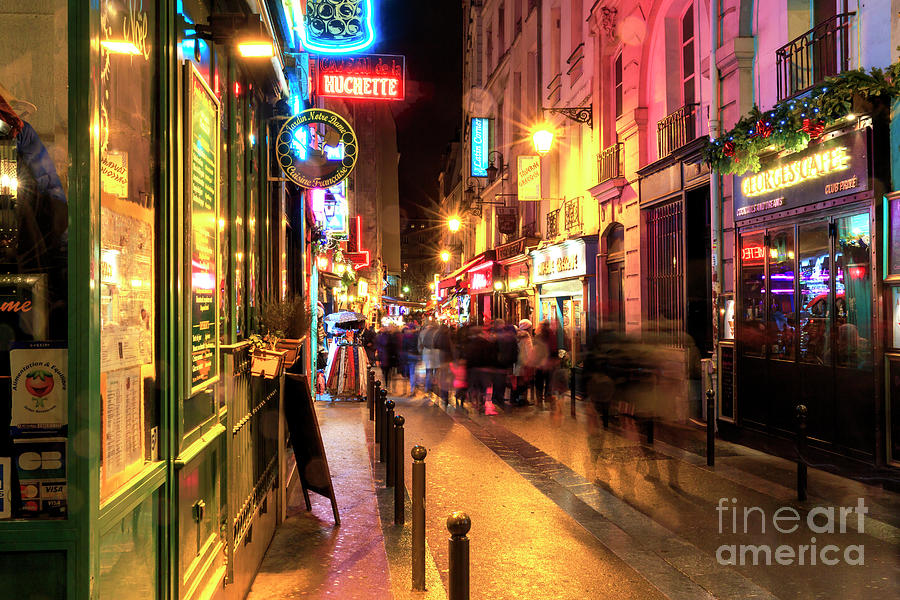 Winter Photograph - Paris Latin Quarter Sights at Night by John Rizzuto