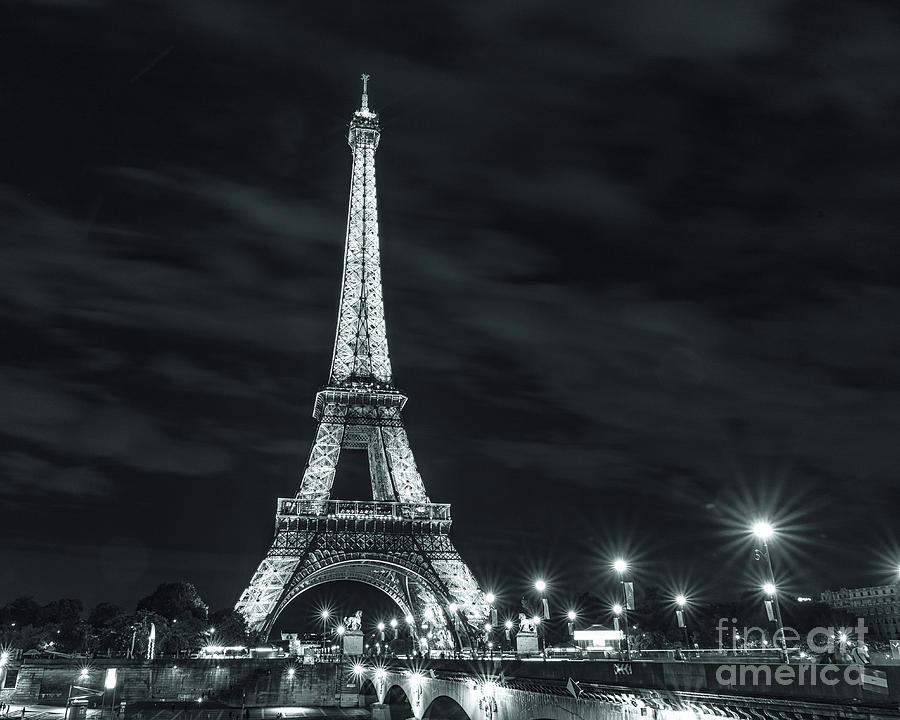 Paris Lights at Night Black and White Photograph by Alissa Beth Photography