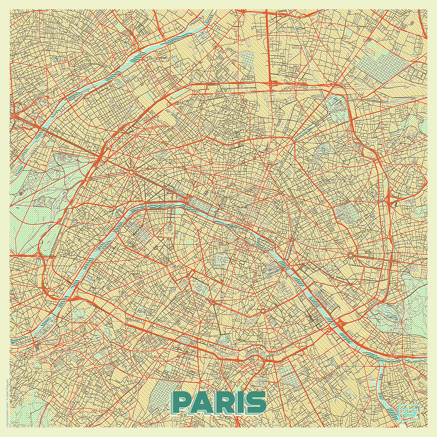 Paris Map Retro Digital Art by Hubert Roguski - Fine Art America