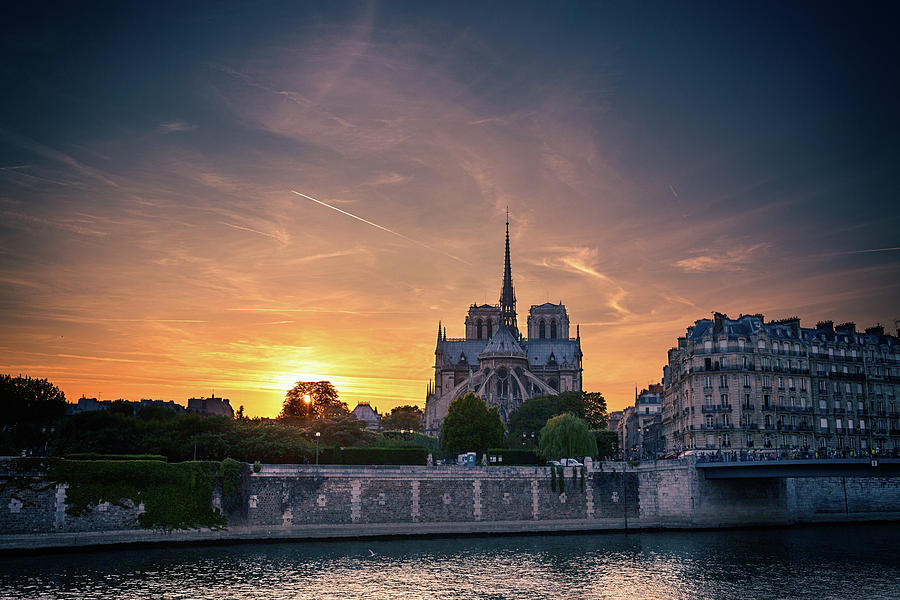 Sunset Photograph - Paris, Notre Dame Cathedral  at sunset by Sergey Taran