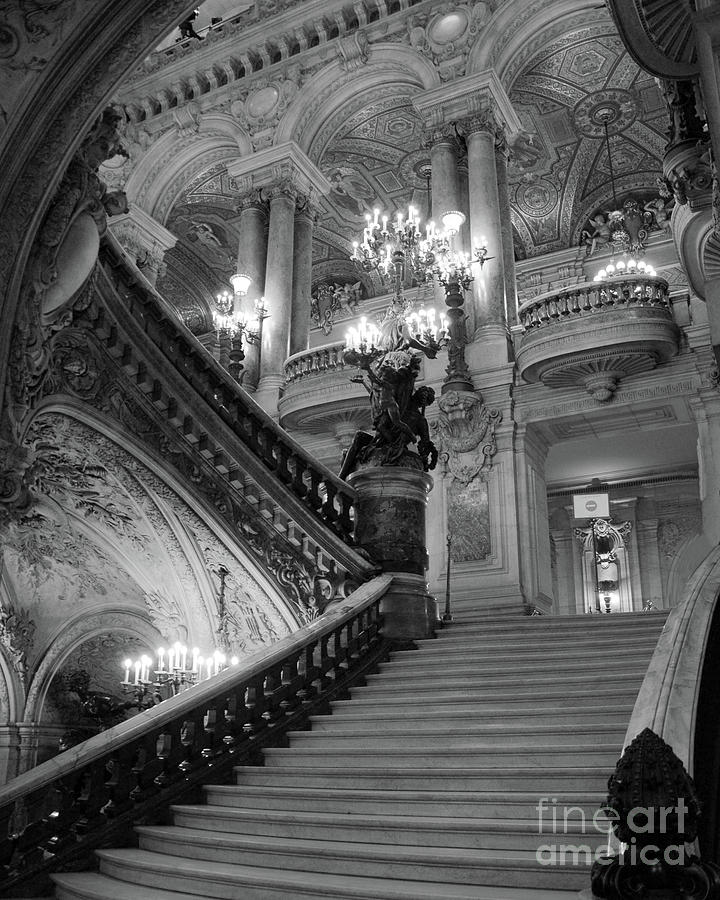 Paris Opera House Grand Staircase - Opera Garnier Black and White Interior Architecture Home Decor Photograph by Kathy Fornal