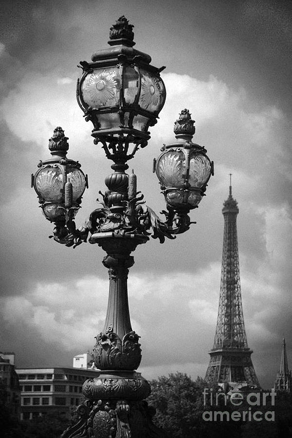 Paris Pont Alexandre Bridge Lanterns Lamps - Eiffel Tower View Pont Alexandre Bridge Photograph by Kathy Fornal