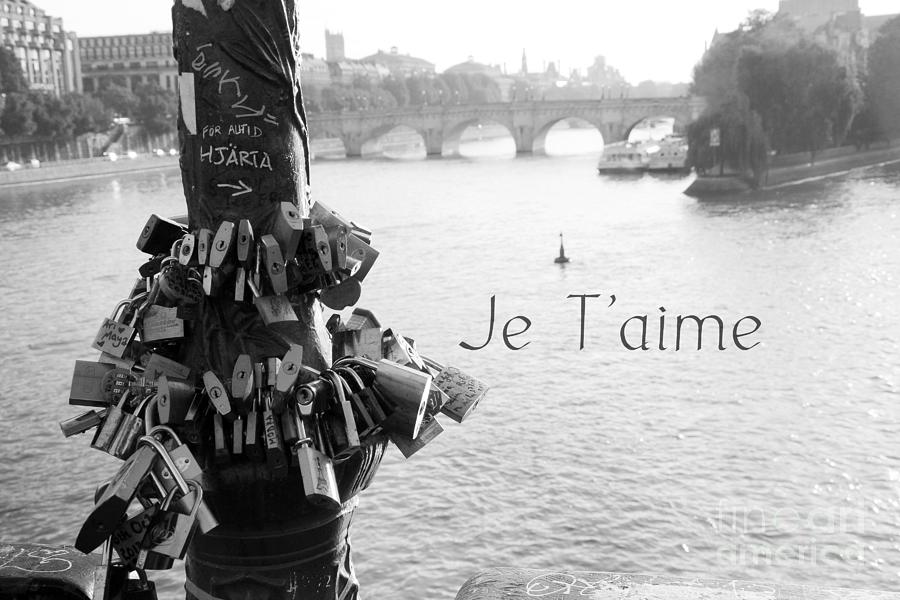 Paris River Seine Pont Des Art Bridge Locks of Love - Paris Black White Photography Seine River Photograph by Kathy Fornal