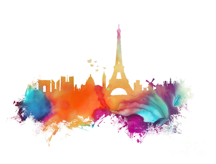 Paris Skyline France Watercolor Digital Art