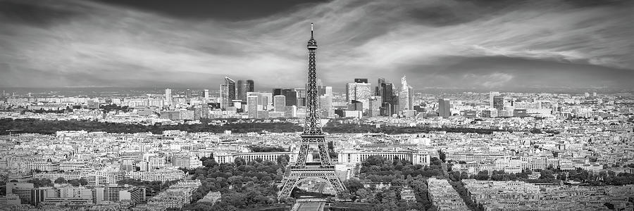 Paris Skyline - Monochrome Panorama Photograph by Melanie Viola