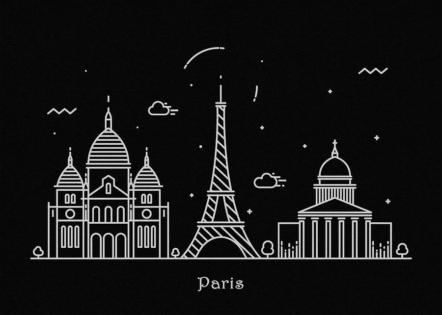 Paris Skyline Travel Poster Drawing by Inspirowl Design