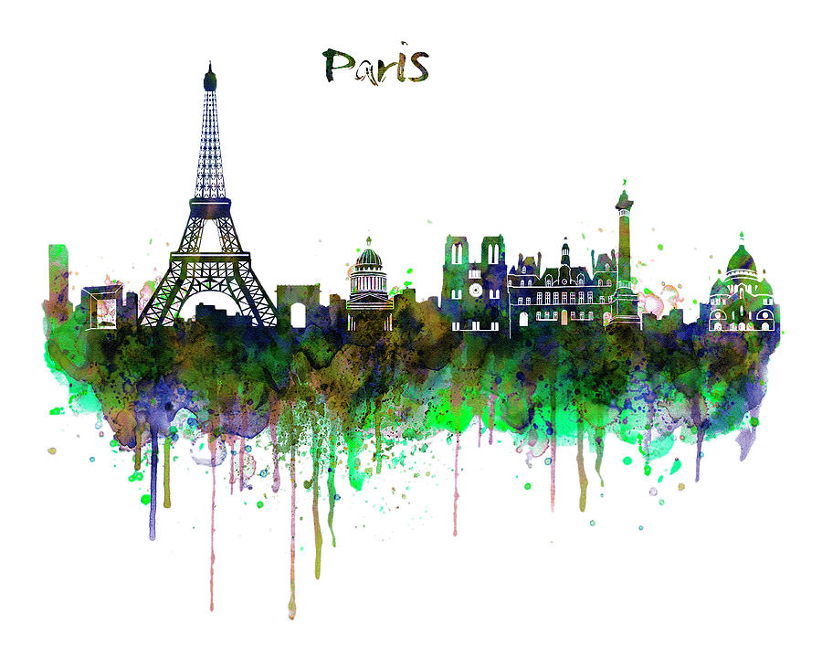 Paris Skyline watercolor Painting by Marian Voicu