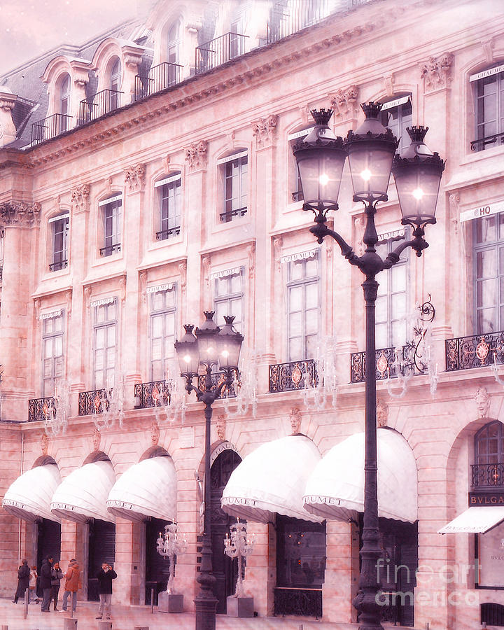 Paris Street Lanterns - Paris Pink and Black Street Lamps Lanterns Architecture - Place Vendome Photograph by Kathy Fornal